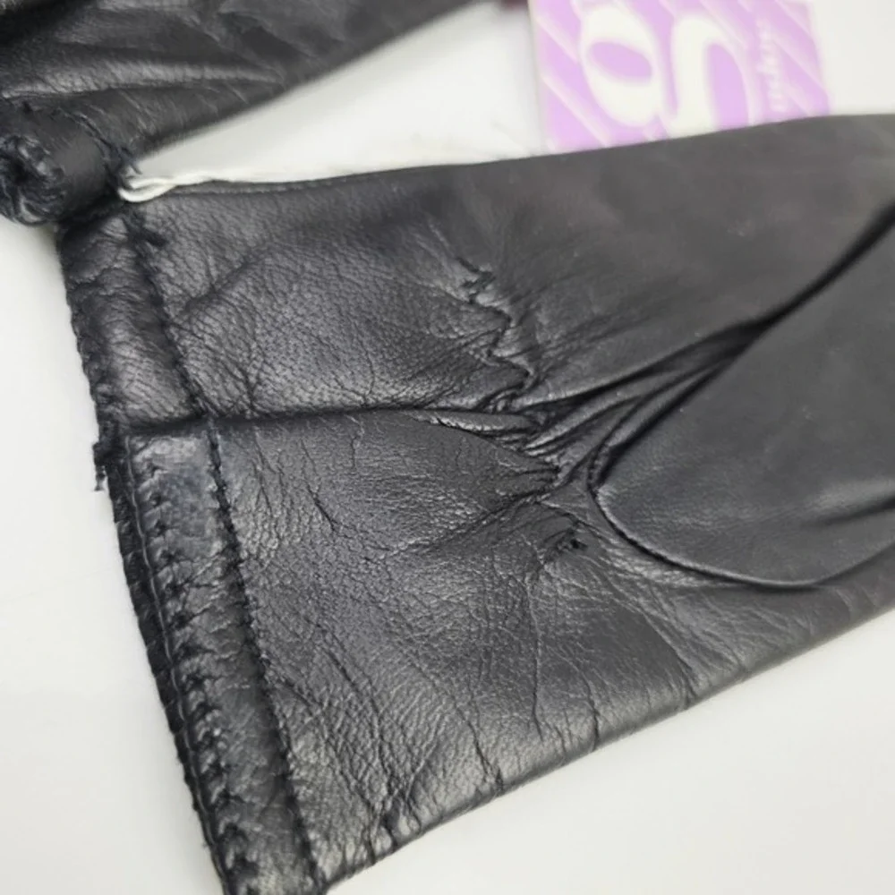 Grandoe Womens Black Genuine Leather Gloves Small Acrylic Lined New With‎ Tags